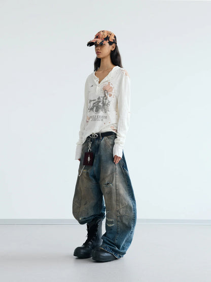 Peoplesense Ripped Mud Dyed Balloon Denim Jeans