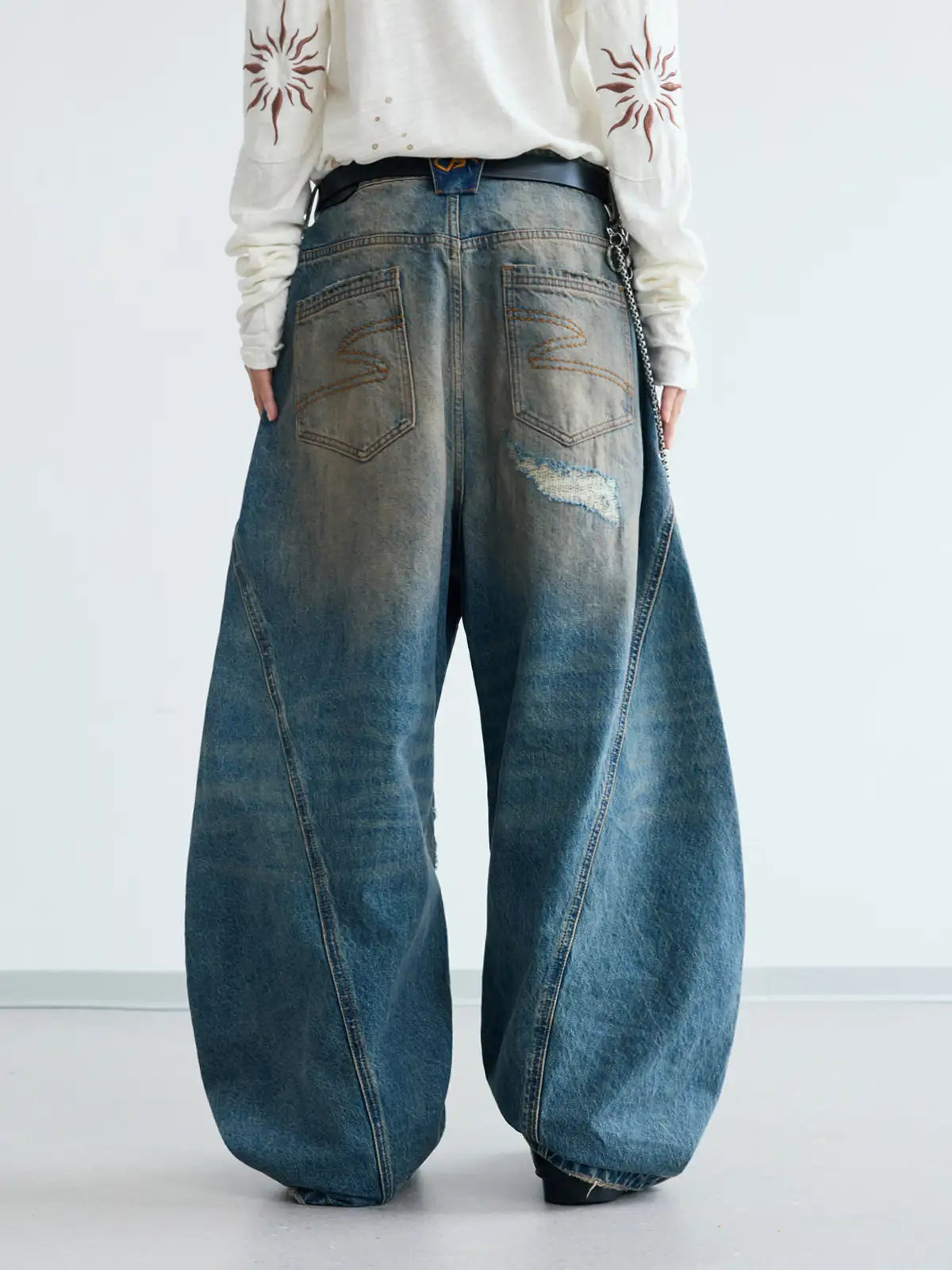 Peoplesense Ripped Mud Dyed Balloon Denim Jeans