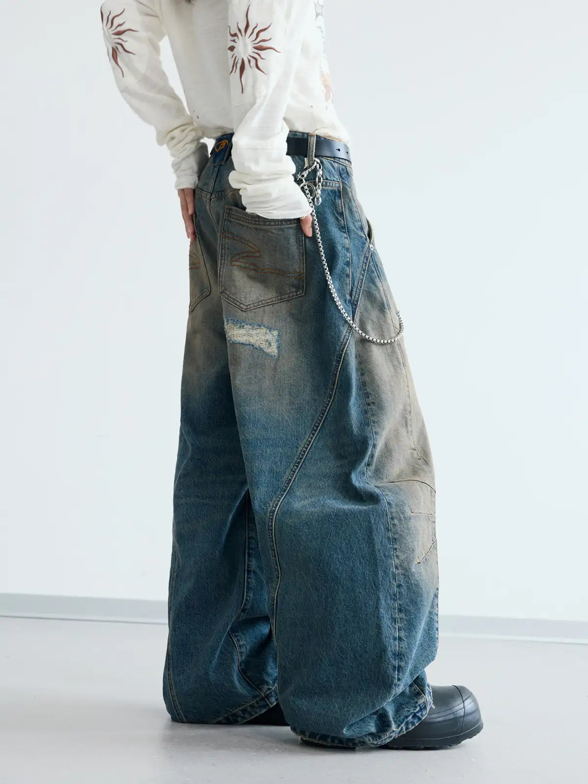 Peoplesense Ripped Mud Dyed Balloon Denim Jeans
