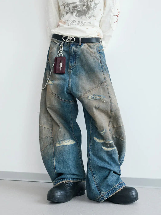 Peoplesense Ripped Mud Dyed Balloon Denim Jeans