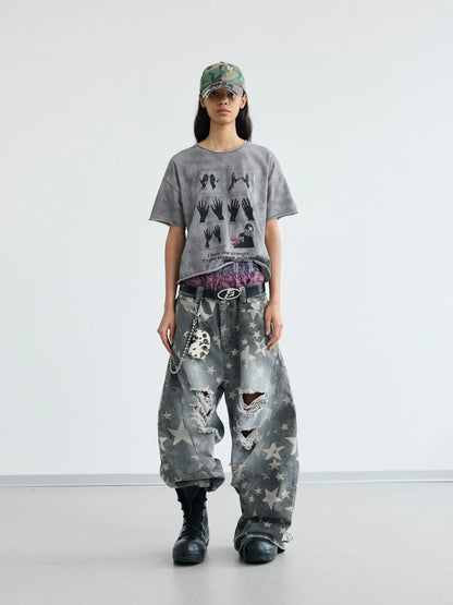 Peoplesense Cropped Hem Graphic Grey Tee