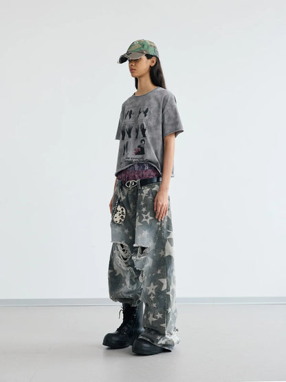 Peoplesense Cropped Hem Graphic Grey Tee