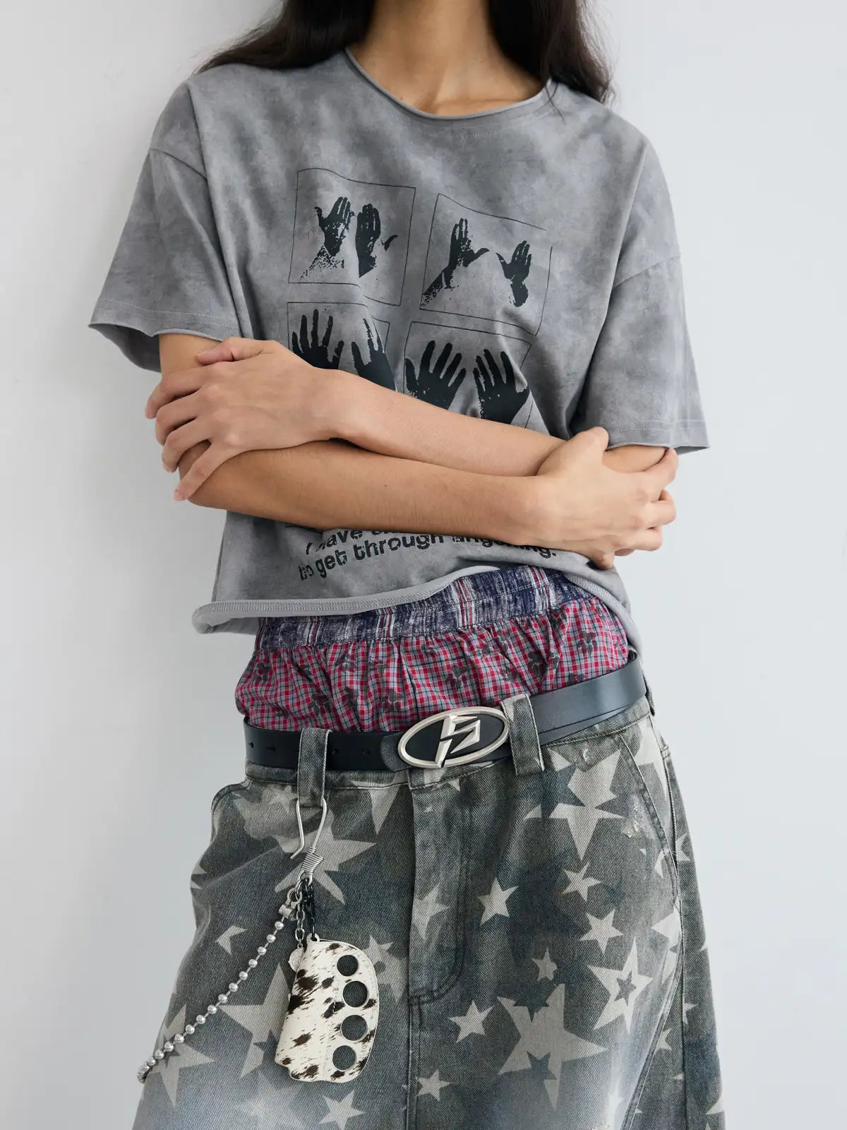 Peoplesense Cropped Hem Graphic Grey Tee