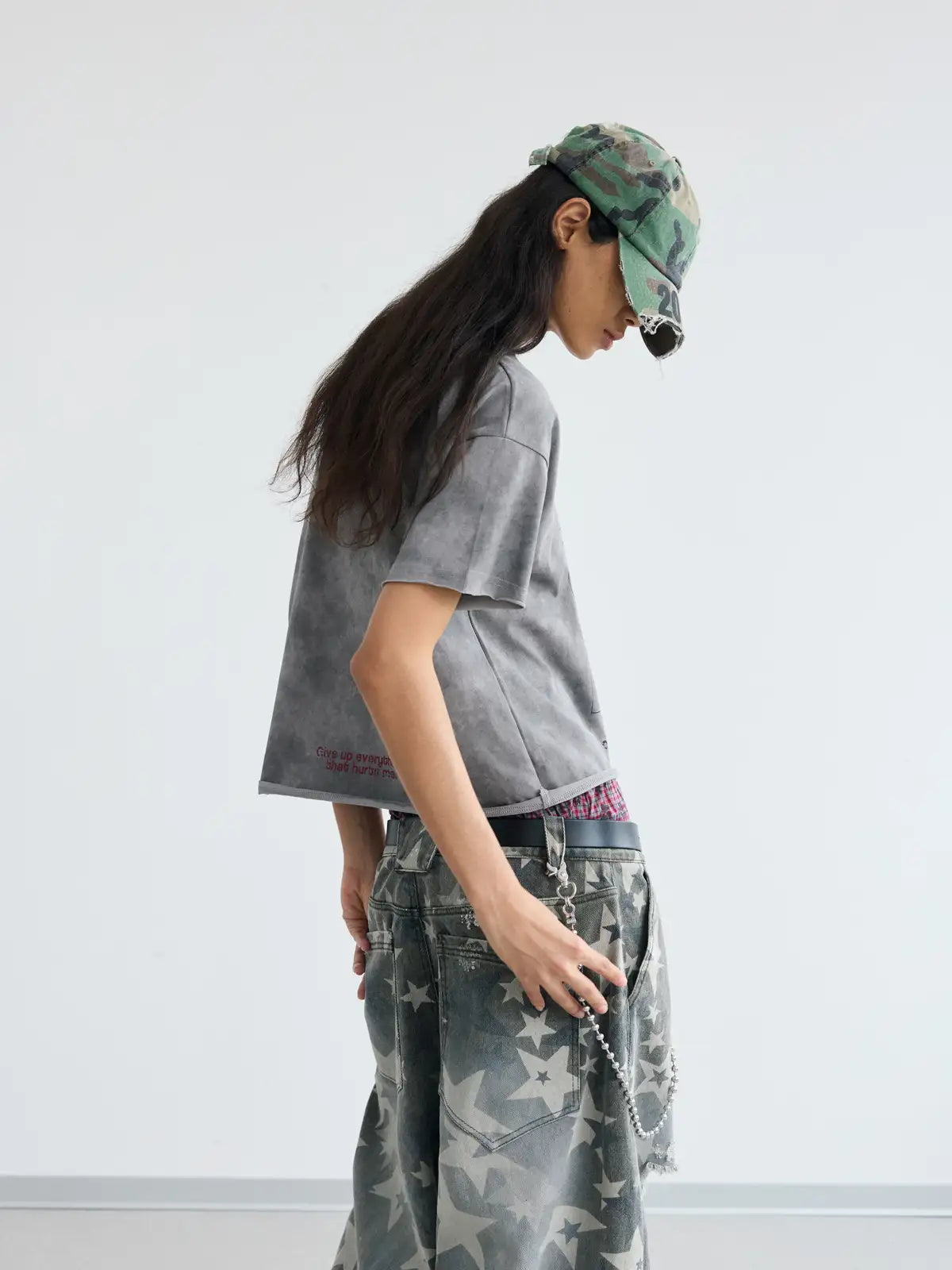 Peoplesense Cropped Hem Graphic Grey Tee