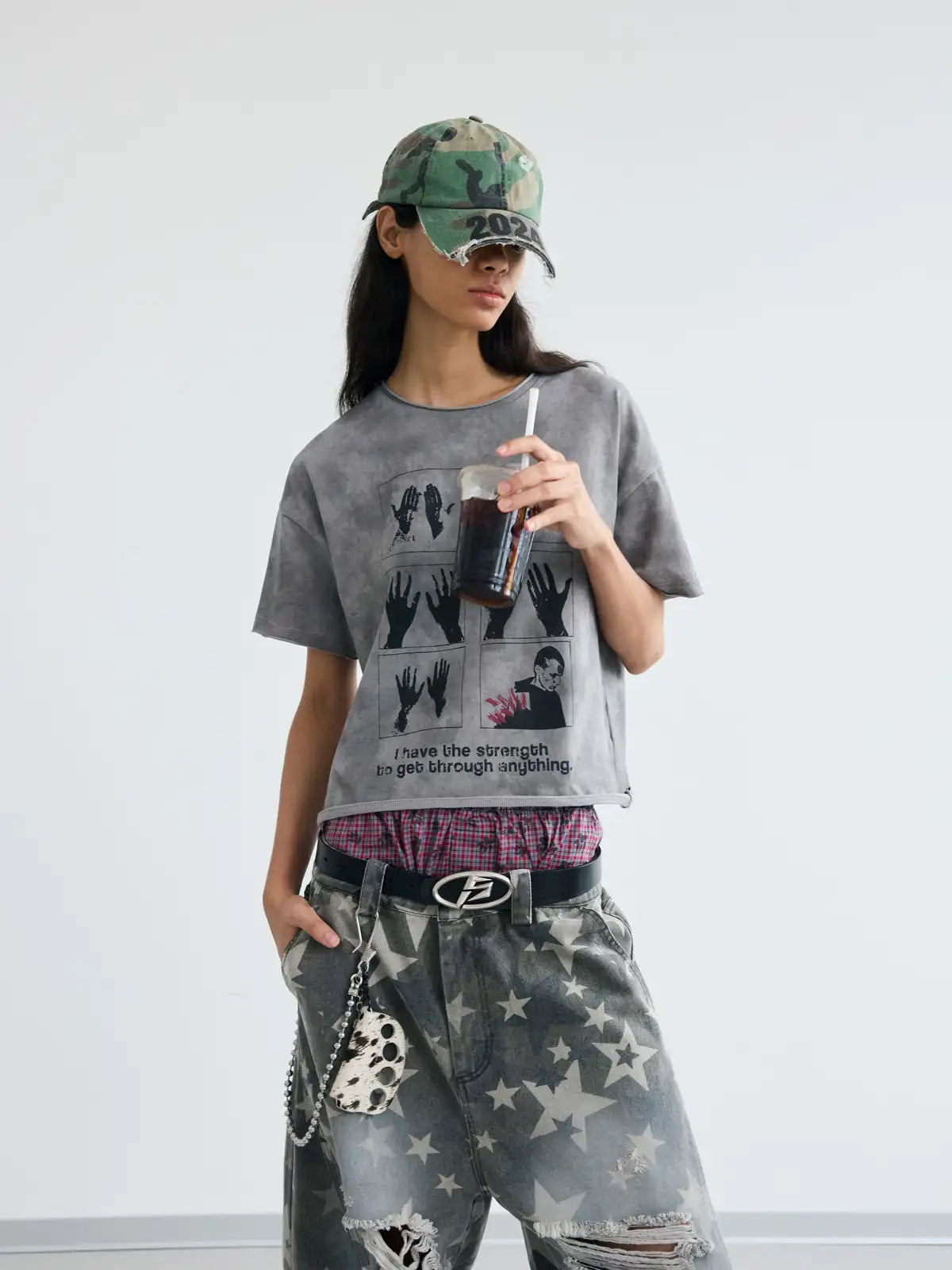 Peoplesense Cropped Hem Graphic Grey Tee