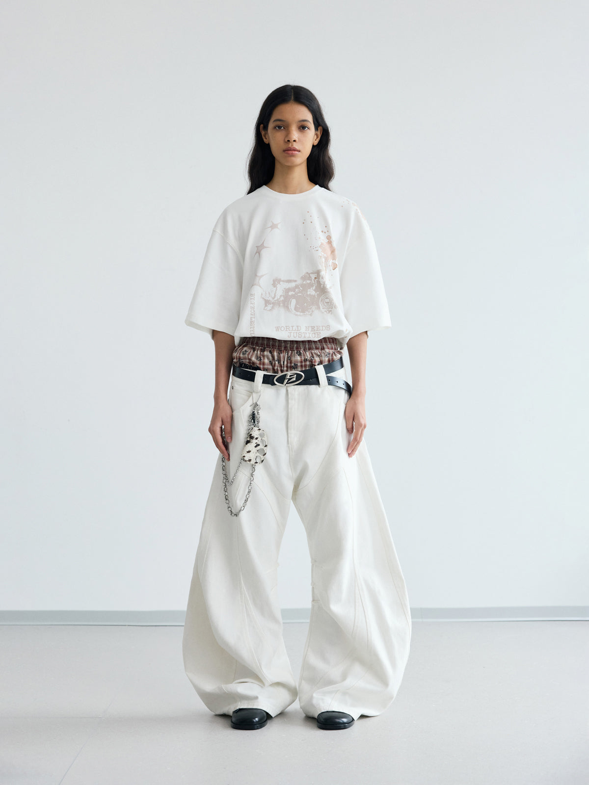 Peoplesense White Pleated Wide-leg Jeans