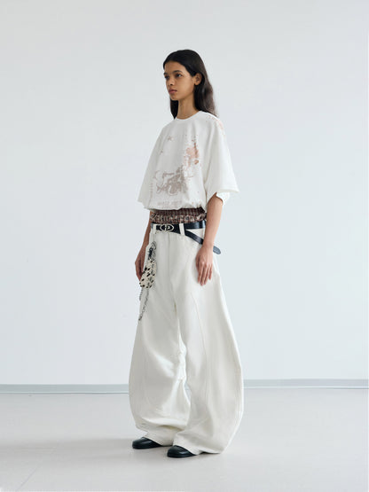 Peoplesense White Pleated Wide-leg Jeans