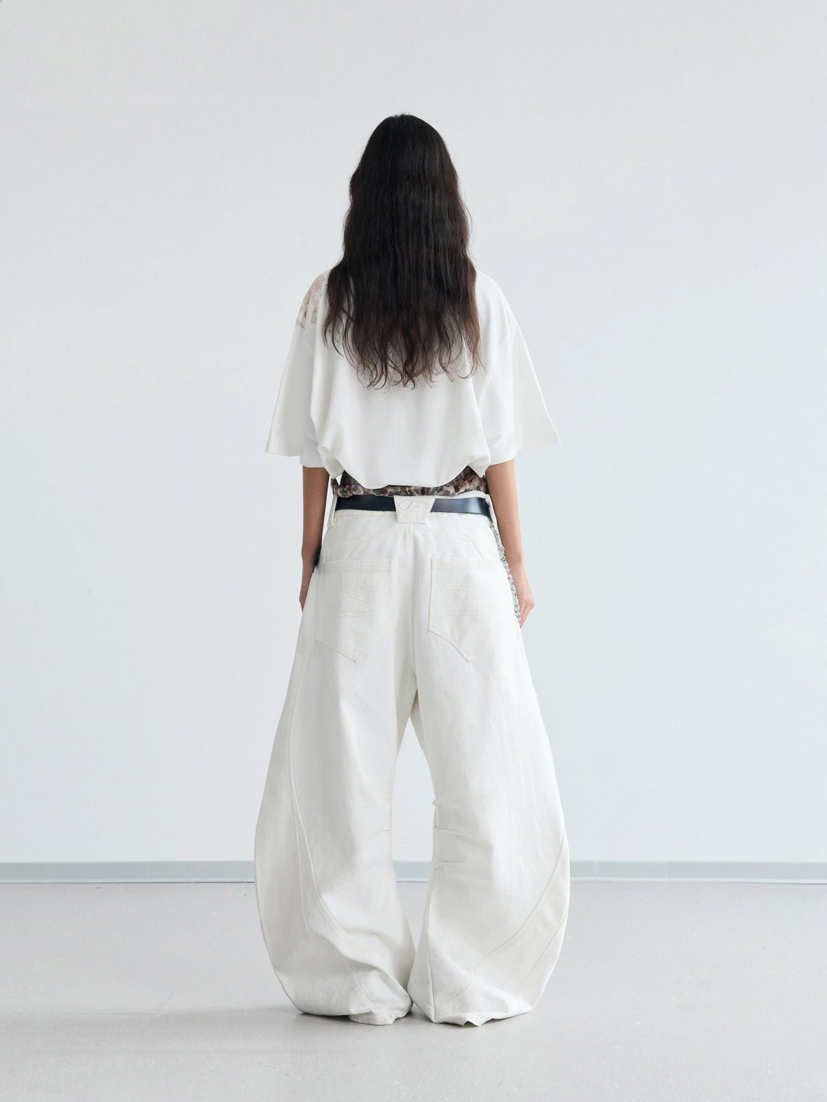 Peoplesense White Pleated Wide-leg Jeans