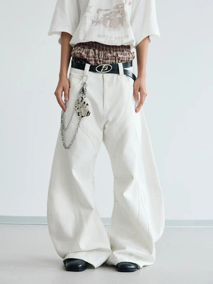 Peoplesense White Pleated Wide-leg Jeans