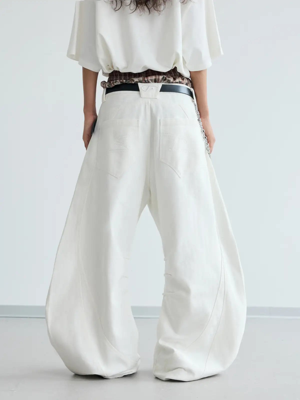 Peoplesense White Pleated Wide-leg Jeans
