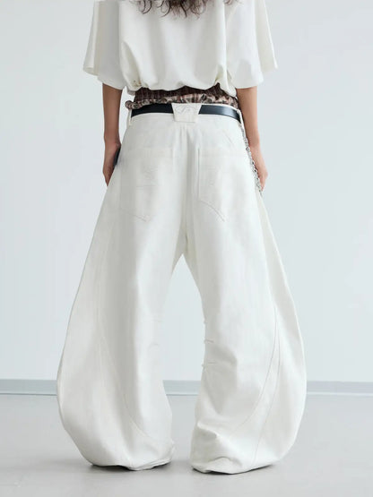 Peoplesense White Pleated Wide-leg Jeans