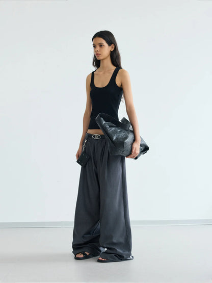 Peoplesense Pinstripe Pleated Trousers Grey
