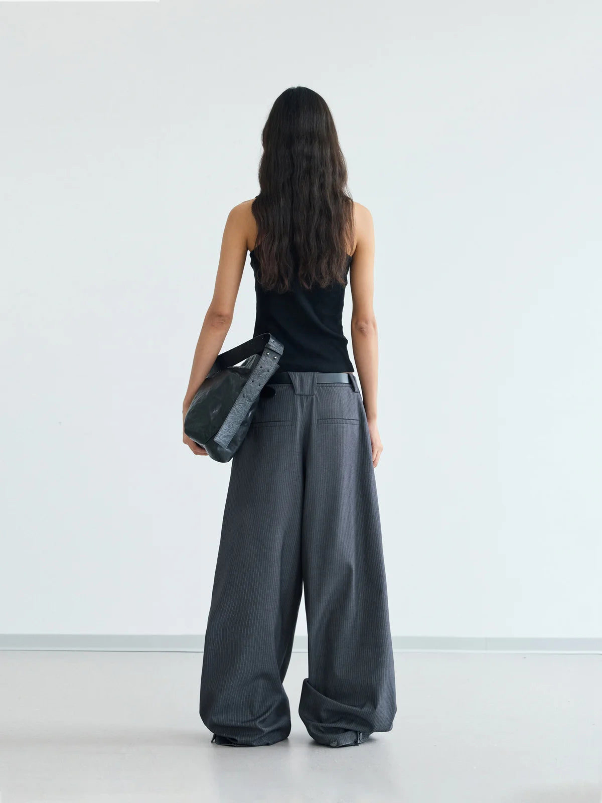 Peoplesense Pinstripe Pleated Trousers Grey