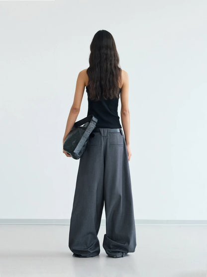 Peoplesense Pinstripe Pleated Trousers Grey
