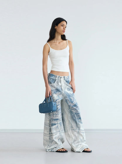 Peoplesense 3D Graffiti Print Baggy Jeans