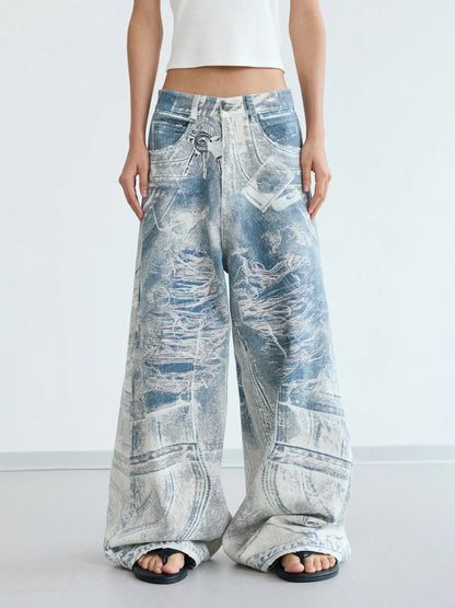 Peoplesense 3D Graffiti Print Baggy Jeans
