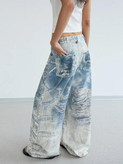 Peoplesense 3D Graffiti Print Baggy Jeans