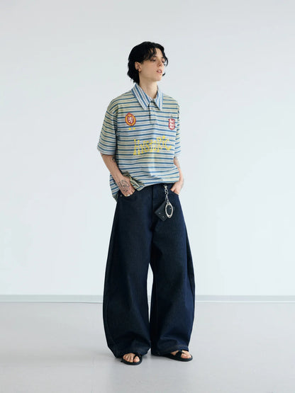 Peoplesense Dark Blue Raw Denim Jeans with Wide-leg