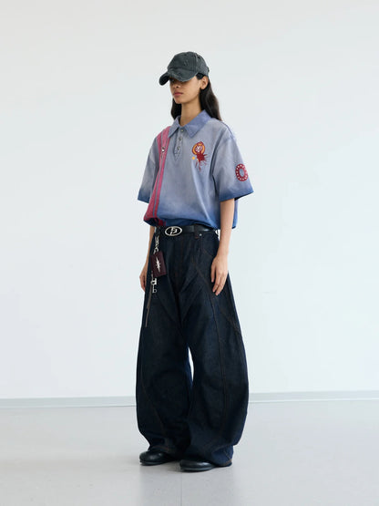Peoplesense Raw Denim Deconstructed Curved Leg Jeans