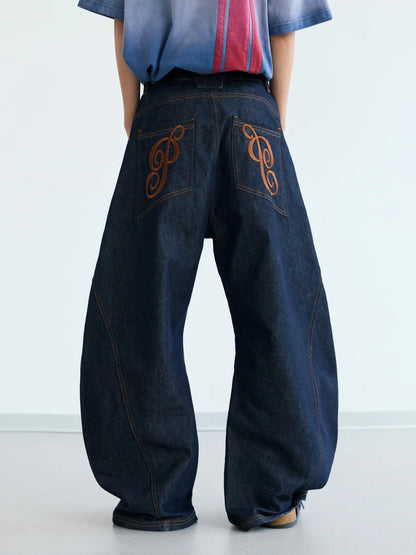 Peoplesense Raw Denim Deconstructed Curved Leg Jeans