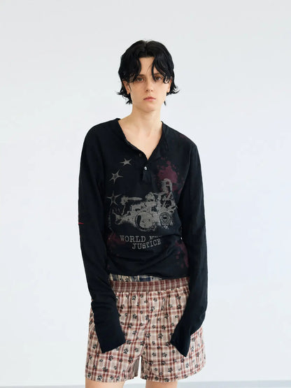 Peoplesense Embroidered Henley Sleeve T-Shirt