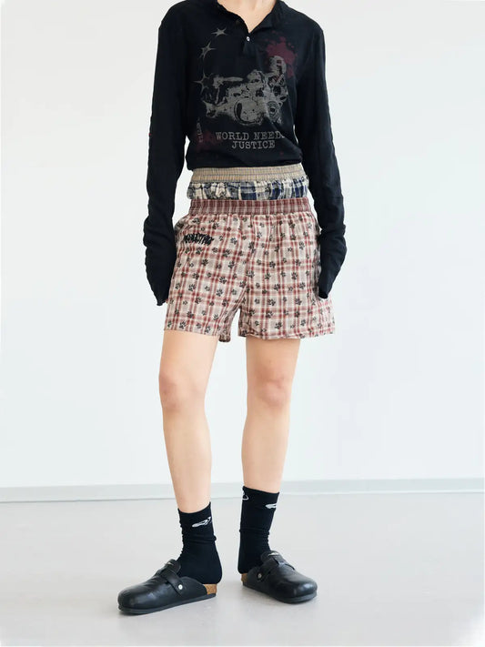 Peoplesense Color-block Plaid Shorts