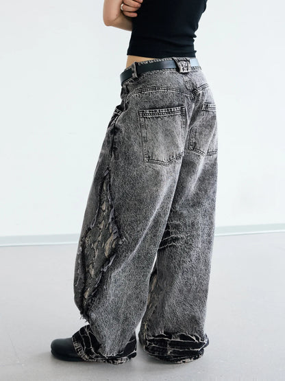 Peoplesense Raw-edge Snake Print Baggy Jeans