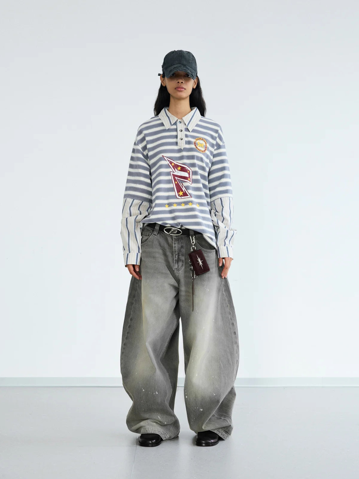 デニム・ジーパン DARKFOG Vintage Ink Splash Washed Gray Jeans Peoplesense Vintage Ink-Splatter Grey Wide-Leg Jeans