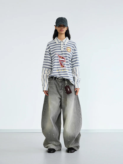 Peoplesense Vintage Ink-Splatter Grey Wide-Leg Jeans