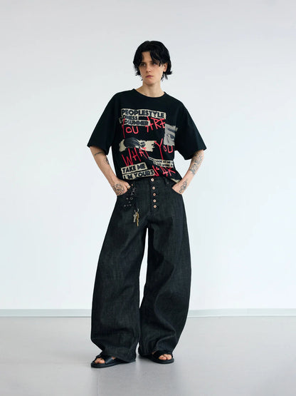 Peoplesense Black Raw Denim Jeans with Button Fly