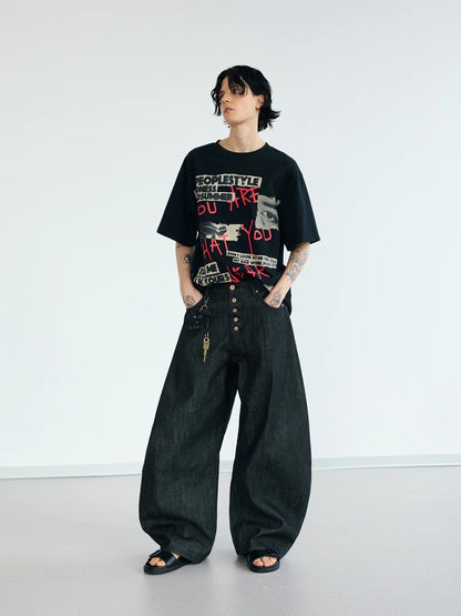Peoplesense Black Raw Denim Jeans with Button Fly