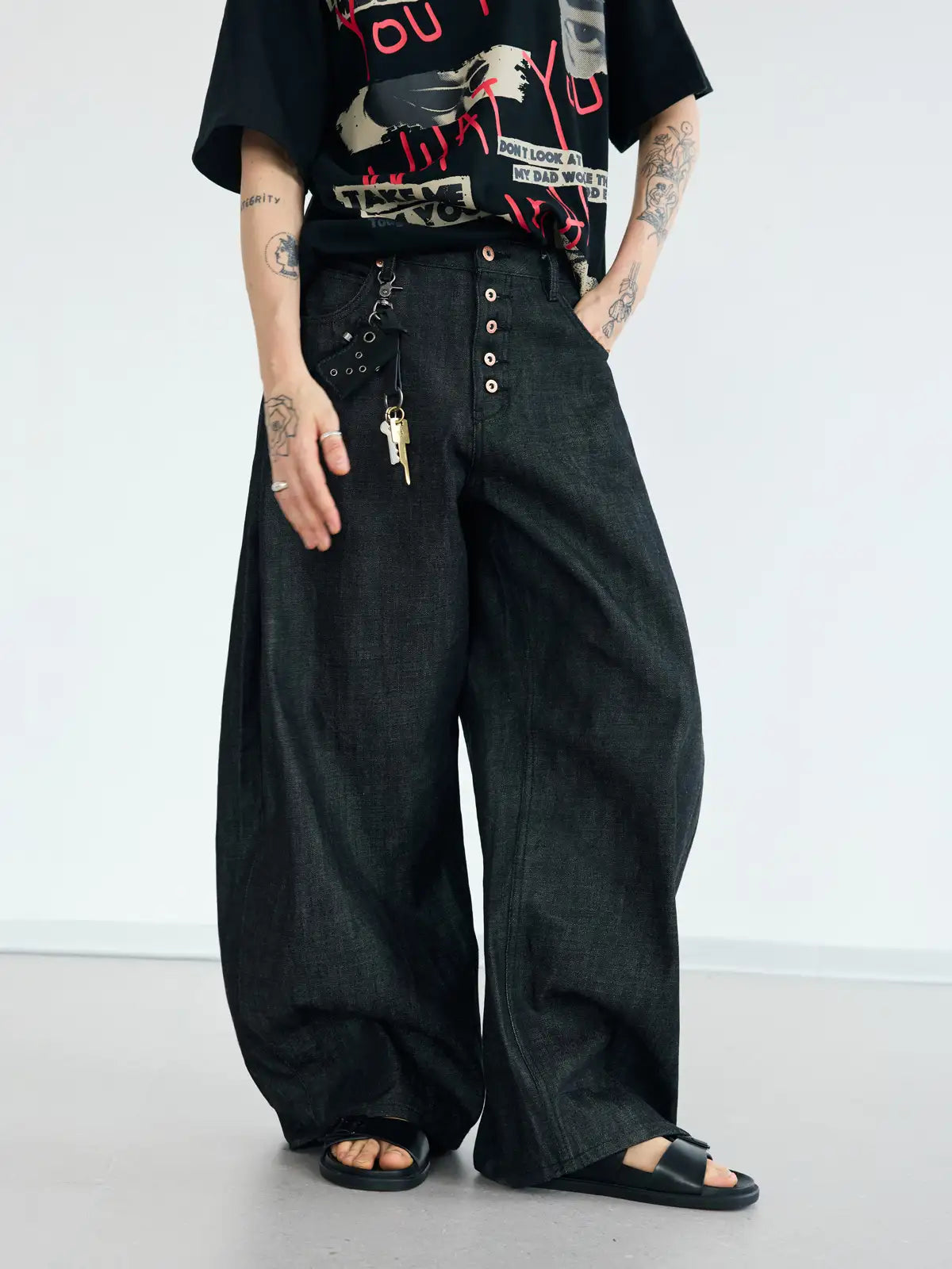 Peoplesense Black Raw Denim Jeans with Button Fly