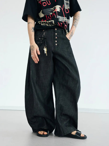Peoplesense Black Raw Denim Jeans with Button Fly