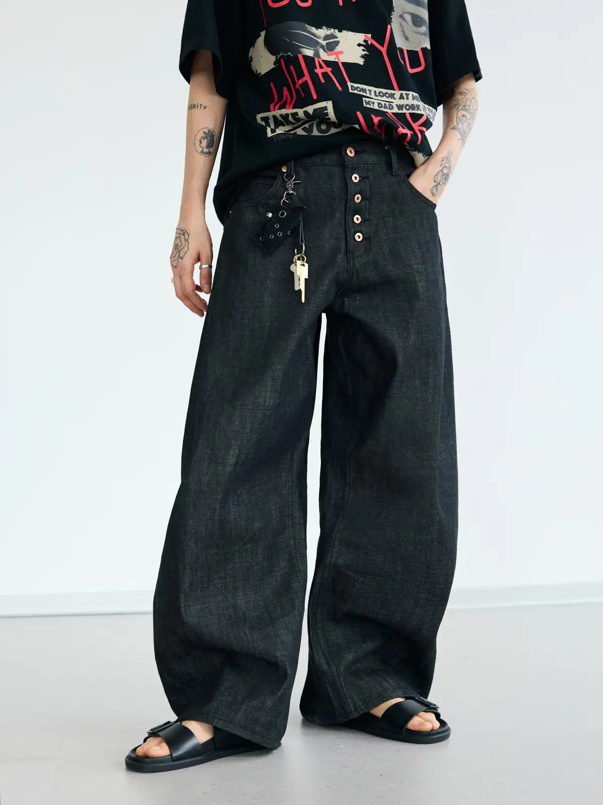 Peoplesense Black Raw Denim Jeans with Button Fly