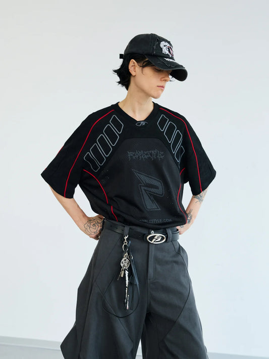 PeopleStyle レーサー 美的メッシュ ジャージー Tシャツ