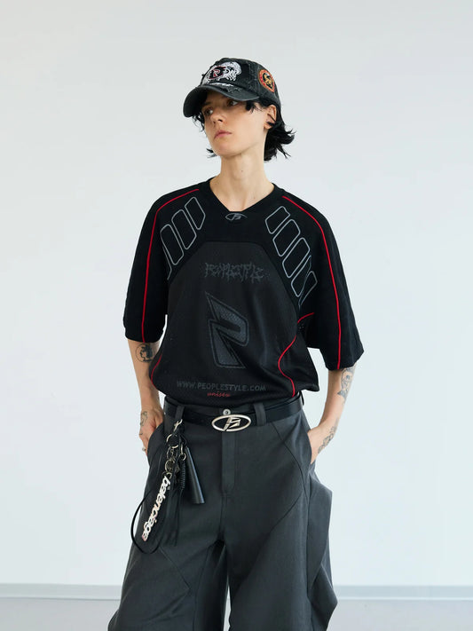 PeopleStyle レーサー 美的メッシュ ジャージー Tシャツ