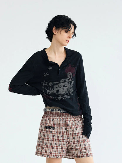 Peoplesense Embroidered Henley Sleeve T-Shirt