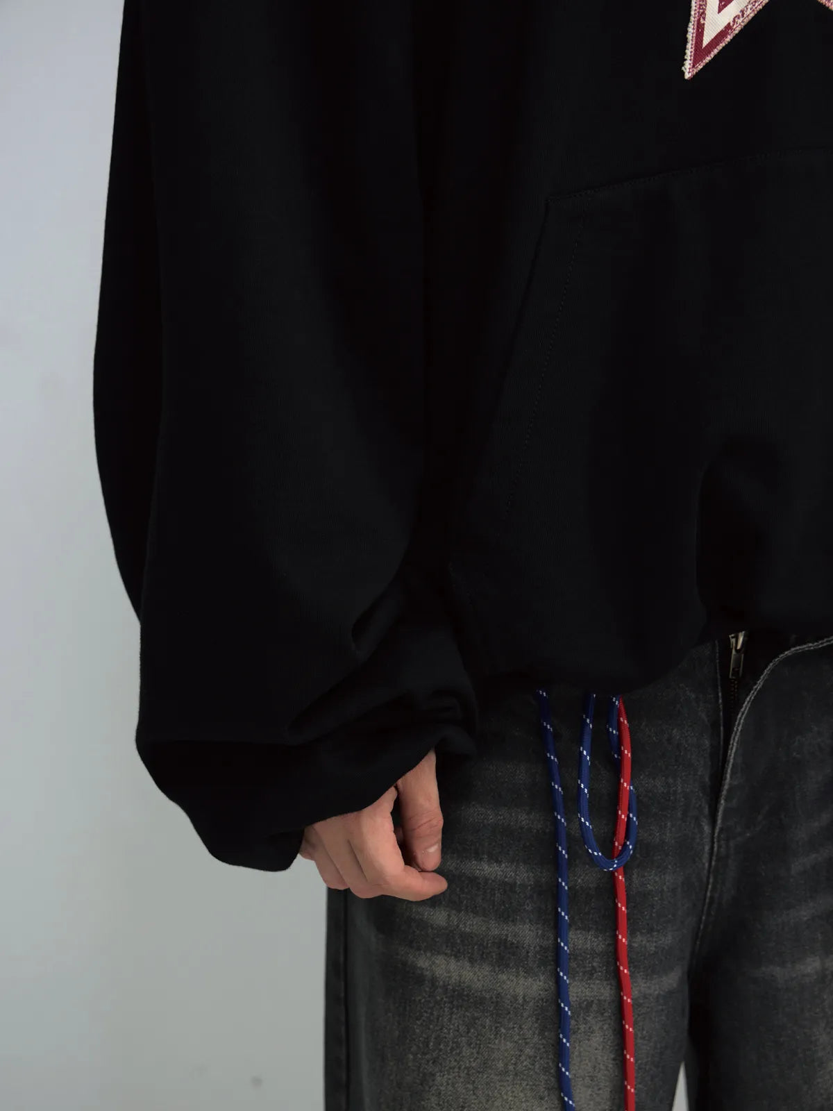 PeopleStyle Black Embroidered Print Oversized Hoodie