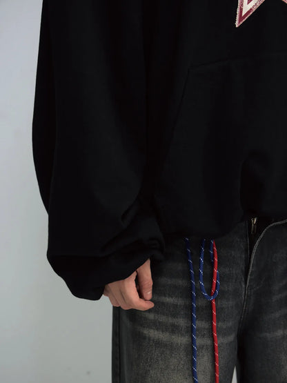PeopleStyle Black Embroidered Print Oversized Hoodie