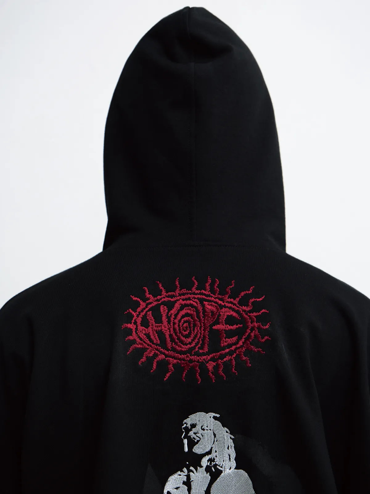 PeopleStyle Black Embroidered Print Oversized Hoodie