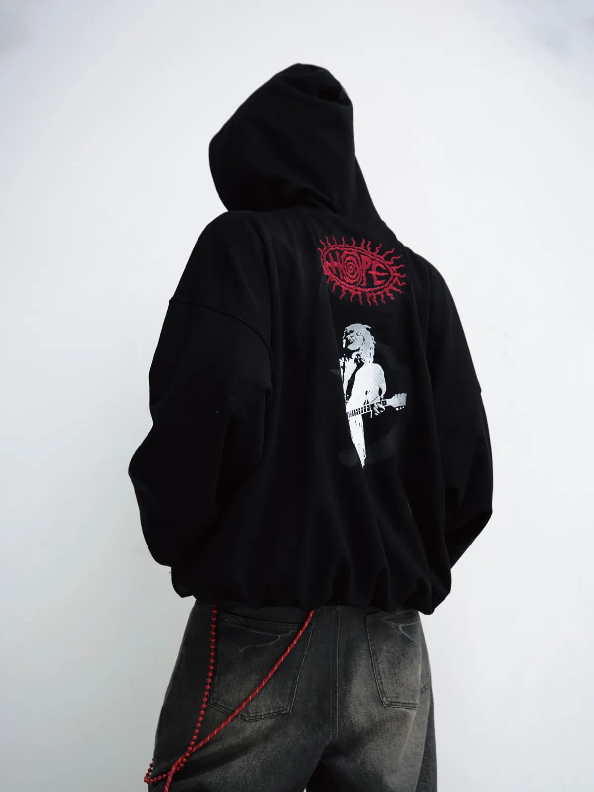PeopleStyle Black Embroidered Print Oversized Hoodie