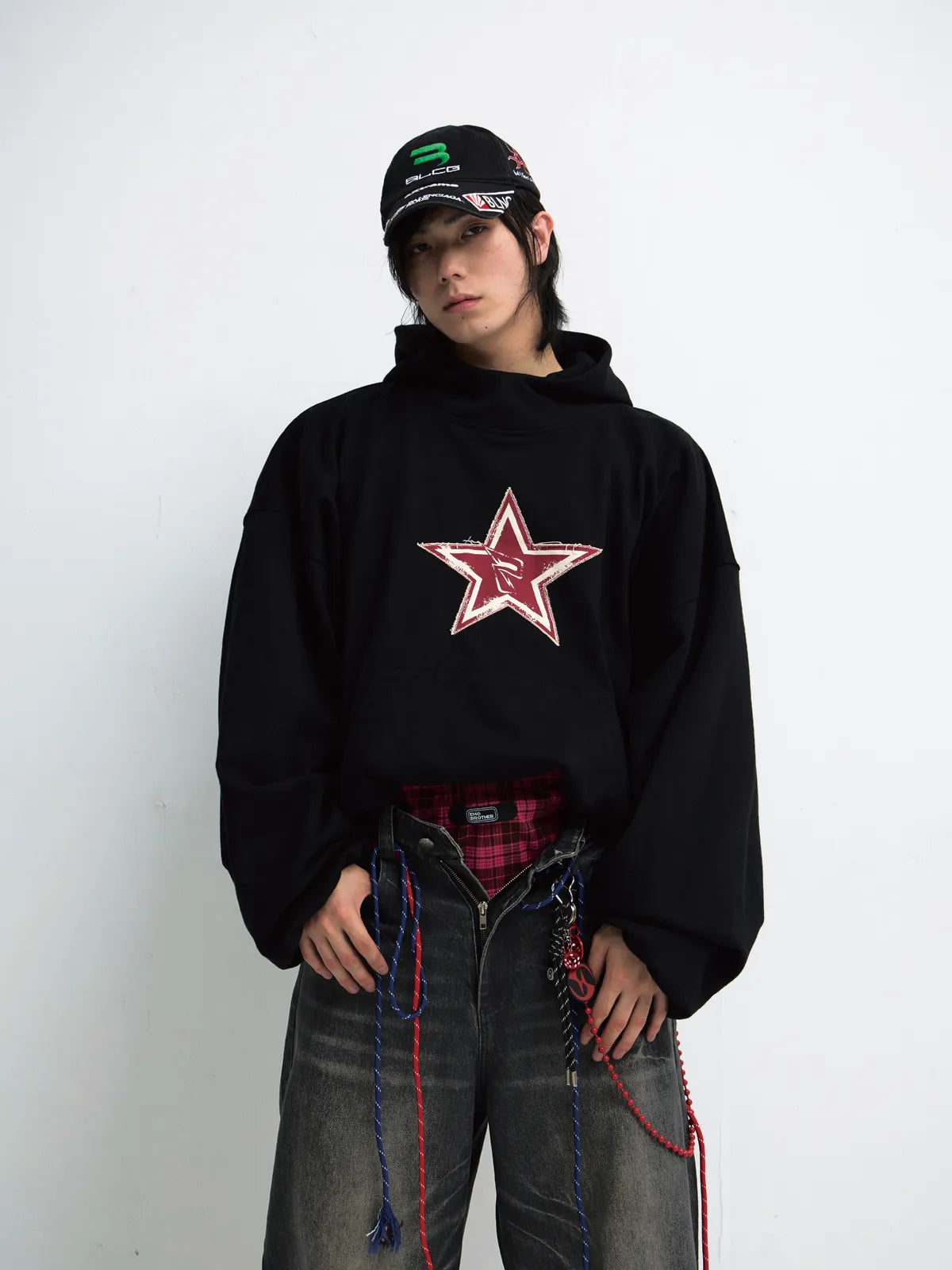 PeopleStyle Black Embroidered Print Oversized Hoodie