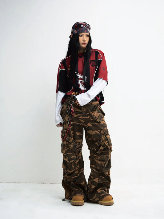 PeopleStyle Camouflage Baggy Straight Cargo Pants