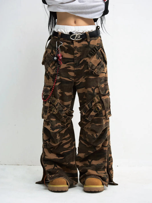 PeopleStyle Camouflage Baggy Straight Cargo Pants
