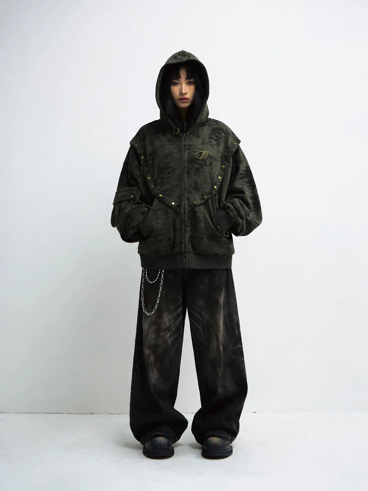PeopleStyle Camouflage Button-Down Hoodie