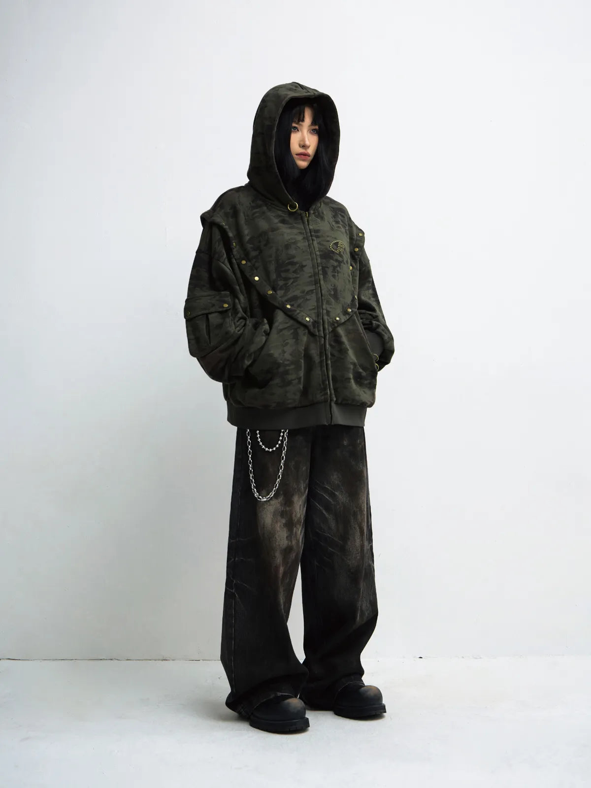 PeopleStyle Camouflage Button-Down Hoodie