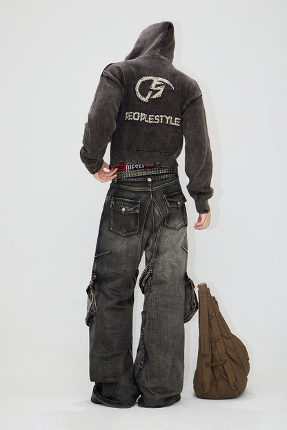 PeopleStyle Straight Leg Denim Cargo Pants