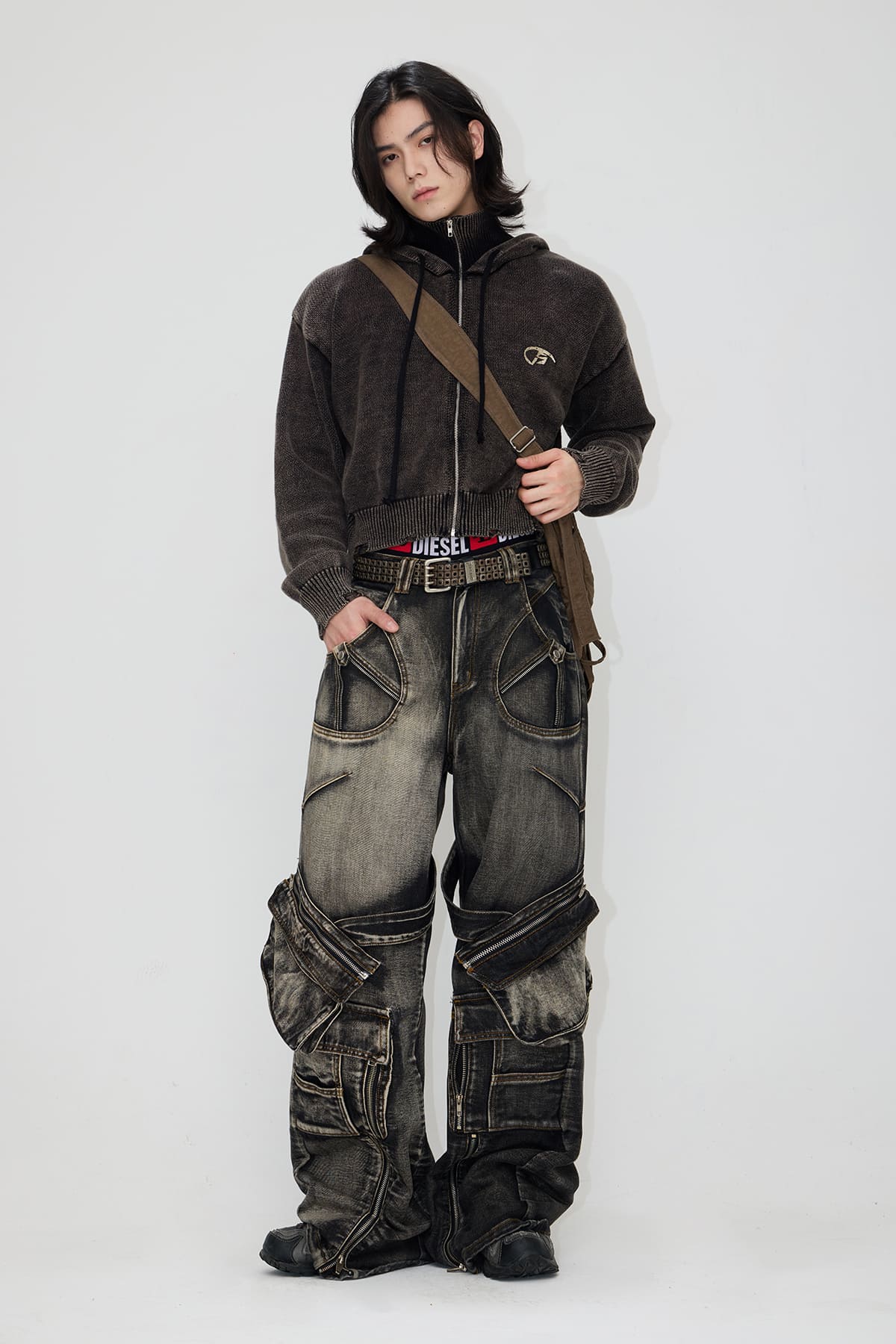 PeopleStyle Straight Leg Denim Cargo Pants