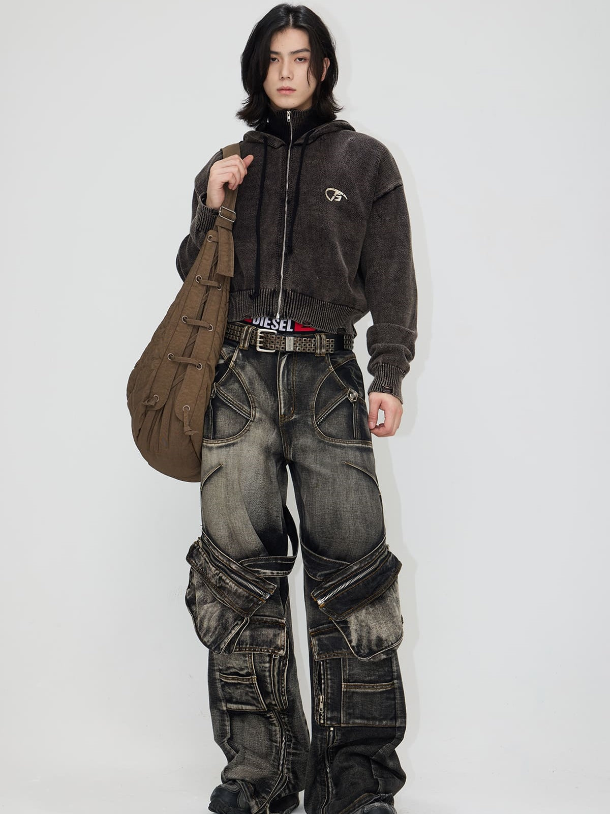 PeopleStyle Straight Leg Denim Cargo Pants