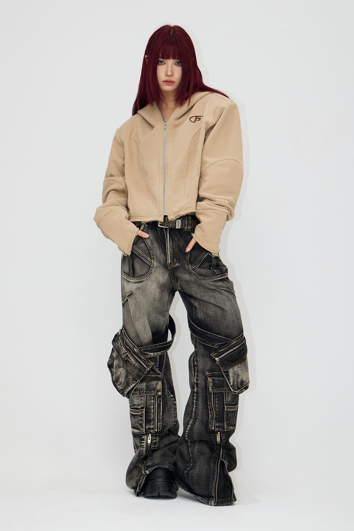 PeopleStyle Straight Leg Denim Cargo Pants